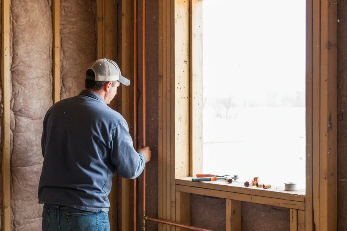 Licensed plumber running new copper supply lines in a Woodville home
